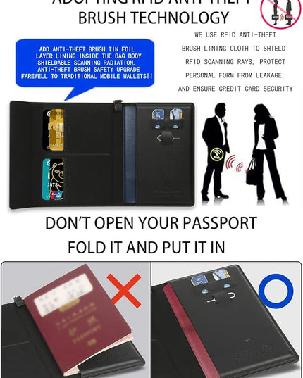 Passport Holder for Travel Essentials, RFID Blocking PU Leather Passport Wallet Cover Card holder Case Passport Book Holders for Women and Men, Black