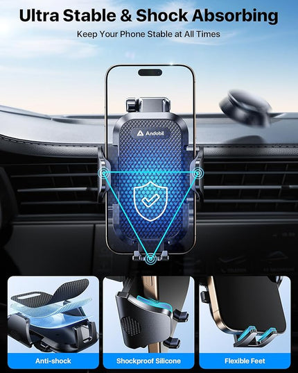 andobil 2026 Military-Grade Car Phone Holder [Upgraded Strongest Suction & Clip] Phone Holders for Your Car, Dashboard Windshield Vent Car Phone Mount for iPhone 17 Pro Max 16 15 14 13 12 Android