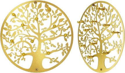 ZULONG Round Decorative Home Key Holder Wall Mount, 2 Pack Metal Tree Car Key Rack for Wall Organizer for Keys, Wallets, Hats, Used for Decor for House Entryway, Kitchen, Garage, Office (12" Gold)