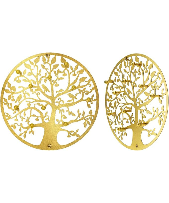 ZULONG Round Decorative Home Key Holder Wall Mount, 2 Pack Metal Tree Car Key Rack for Wall Organizer for Keys, Wallets, Hats, Used for Decor for House Entryway, Kitchen, Garage, Office (12" Gold)