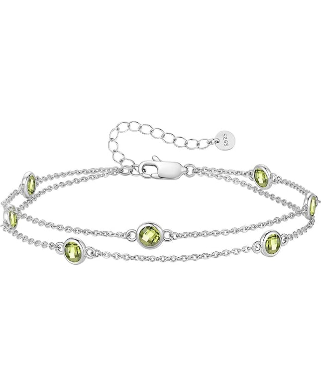 LOUISA SECRET Birthstone Bracelets for Women, 925 Sterling Silver Charm Link Double Strand Bracelet, Birthday Anniversary Christmas Jewelry Gifts for Wife Girlfriend Mother her…