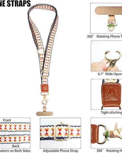 LEMEDE Phone Charm Lanyard, Gold Buckle Adjustable Crossbody and Wrist Strap with 2pcs 360-Degree Rotatable Phone Pad