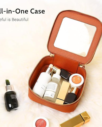 Aveniee Mini Clear Makeup Bag, Small Cosmetic Bags Travel Toiletry Pouch Organizer, TSA Approved Make up Case with Zipper, Car Bag for Essentials,Brown