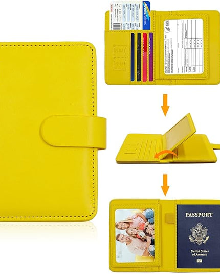 Melsbrinna RFID Passport Holder for Travel Women/Men, Cute RFID Blocking Wallet with Card Slots, Travel Wallet/Passport Case (1, Yellow)