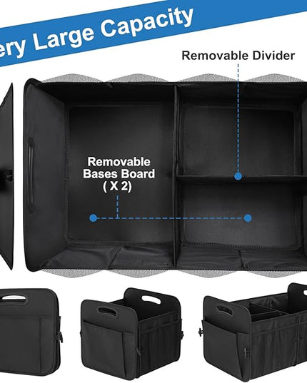 Trunk Organizer, Collapsible Waterproof Multi-Functional car Trunk Grocery Organizer Storage for SUVs & Sedans, Car Accessories for Women/Men, 3 Compartments