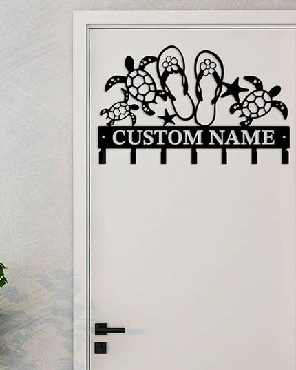 Casebrick Custom Sea Turtle Metal Wall Hooks,Key Holder-Personalized Iron Wall Decor for Keys, Coats & Home Organization (Black, Handmade,Decorative for Entryway, Beach,Bedroom,Office) (Style B)