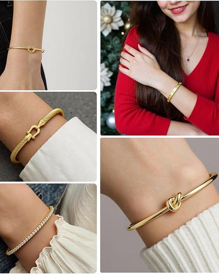 18 K Gold Plated Love Bangle Bracelet Stack Cuff Jewelry for Women Jewelry Set for Women Gift with Box