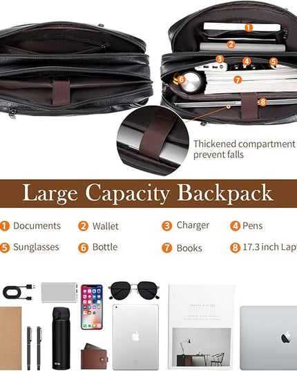 Faux Leather Messenger Bag for Men 17-17.3 Inch: Convertible 3 in 1 Backpack Laptop Briefcase Computer Handbags Shoulder CrossbodyBag with Padded for Work College Travel, PU Black