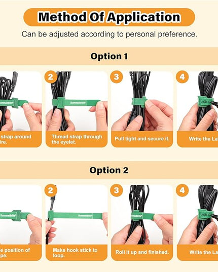 70 Pack Multi-Color Cable Ties 6 Inch with Writable Labels, Reusable Cord Organizer Straps, Hook & Loop Wire Management for Identifying Electronics, Charging Cables, Home Office & PC