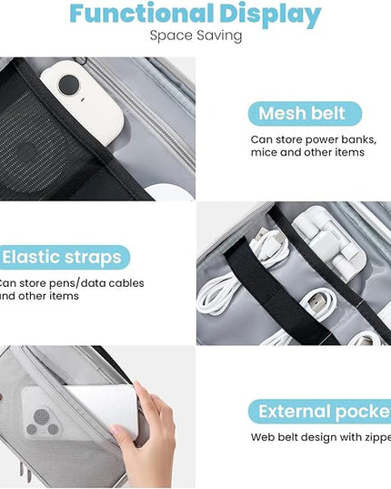 Electronics Organizer Bag, Portable Cable Organizer Case Travel Electronic Accessories Storage Case - Travel storage bag for Cables, Chargers, Phone, SD Cards - Grey