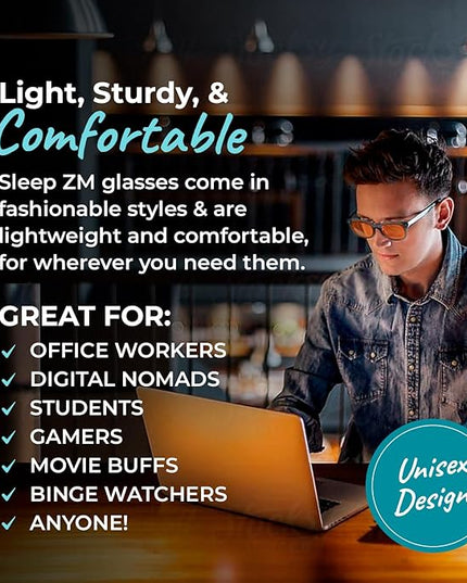 100% Blue Light Blocking Glasses - Women + Men - Better Sleep - Anti Eye Strain Protection - Computer Screens Gaming