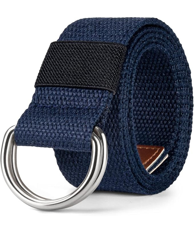 maikun Mens & Womens Canvas Belt with Black D-ring Buckle 1 1/2" Wide Solid Color Fabric Belt for Men