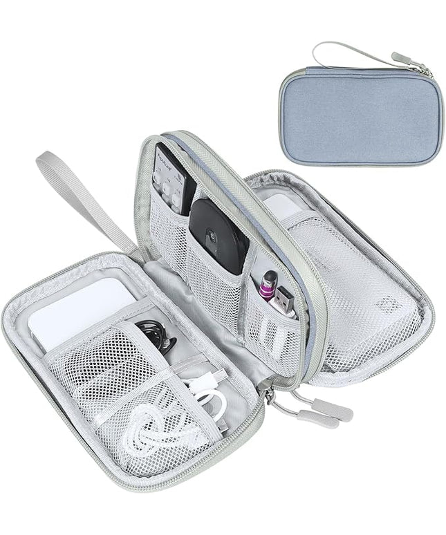 FYY Electronic Organizer, Travel Cable Organizer Bag Pouch Electronic Accessories Carry Case Portable Waterproof Double Layers All-in-One Storage Bag for Cable, Charger, Phone, Earphone Light Grey