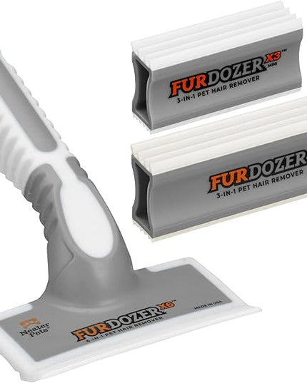 FurDozer Pet Hair Remover & Auto Detailing Tools - Cat & Dog Hair Remover for Carpets, Car Interiors, Couches, Bedding, & Pet Furniture (Gray, (3 Pack) - X6, X3 PRO, X3 MINI)