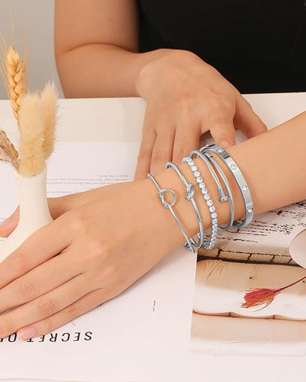 18 K Gold Plated Love Bangle Bracelet Stack Cuff Jewelry for Women Jewelry Set for Women Gift with Box