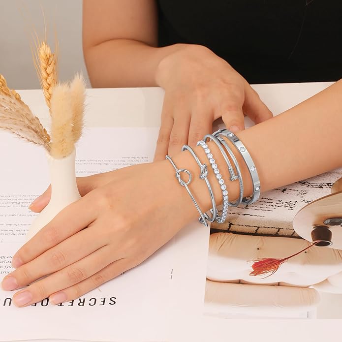 18 K Gold Plated Love Bangle Bracelet Stack Cuff Jewelry for Women Jewelry Set for Women Gift with Box