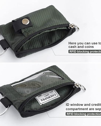Minimalist RFID Blocking Small Wallet with ID Window,WaterResistant Zip Id Case Wallet with Lanyard Keychain for Cards,Cash,Travel,Women,Men