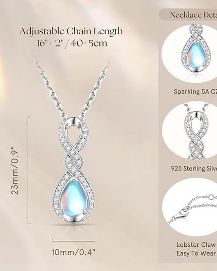 FANCIME Infinity Embrace Birthstone Necklaces for Women Fine Jewelry Sterling Silver Dainty Infinity Pendant Anniversary Birthday Christmas Gifts for Her Wife Mom Daughter