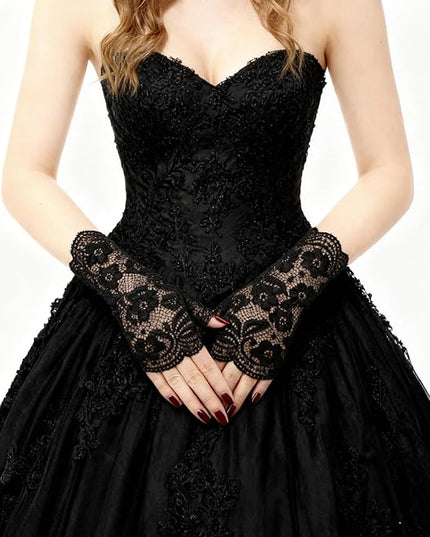 Women Fingerless Lace Gloves, Short Bridal Wrist Floral Lace Mittens Women Gloves for Wedding Opera Tea Party Cocktail Prom Cosplay Costume Accessories