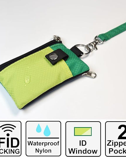 Minimalist RFID Blocking Small Wallet with ID Window,WaterResistant Zip Id Case Wallet with Lanyard Keychain for Cards,Cash,Travel,Women,Men