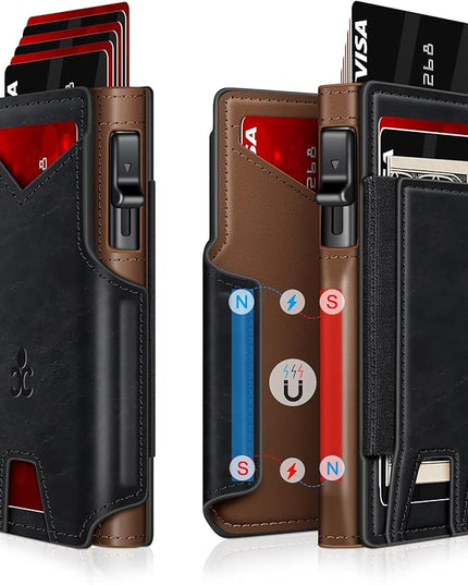 Wallet for Men Wallet with Slim Pop Up Card Holder 9-13 Cards, Bifold Minimalist Smart Wallet RFID Blocking Credit Card Holder with ID Window & Stretchable Cash Slot Compact Metal Aluminum Card Case