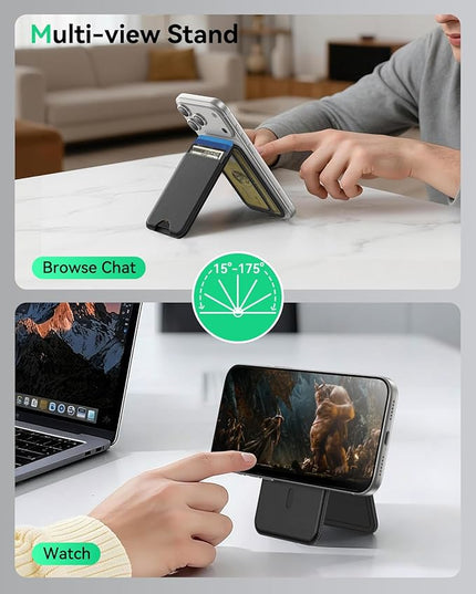 Fanseesy for MagSafe Wallet with Stand, 5 Card Holder, Slim Leather Magnetic Wallet for iPhone 17/16/15/14/13/12 Pro Max Plus Air Series, 3 Card Slots & 1 Cash Slot,Black