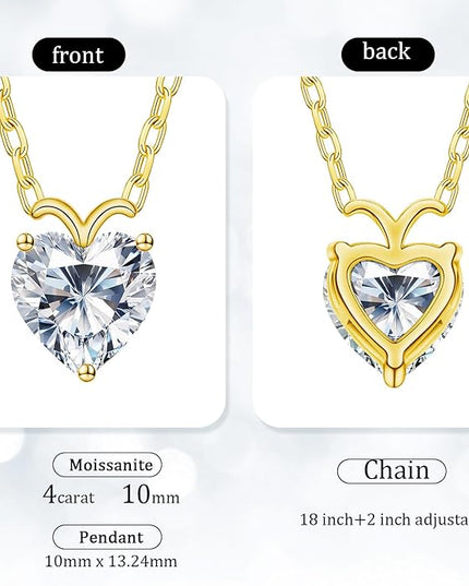 ForeverLove Heart Necklaces for Women, 4-2 Carats Heartshap Moissanite, Silver Pendant Jewelry, Anniversary Birthday Gifts for Wife, Girlfriend, Daughter, Mom