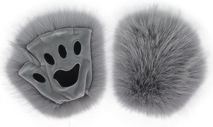 HAOAN Wolf Paw Gloves Faux Fur Cat Fingerless Mittens Winter Warm Cosplay Halloween Fancy Party Costume Accessories