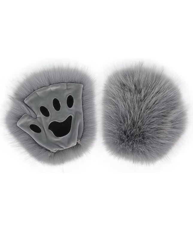 HAOAN Wolf Paw Gloves Faux Fur Cat Fingerless Mittens Winter Warm Cosplay Halloween Fancy Party Costume Accessories