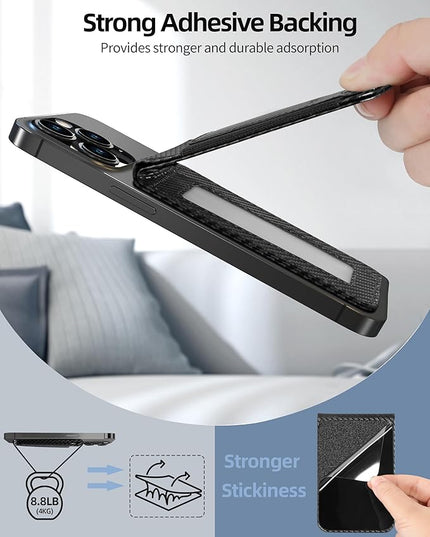 Phone Wallet Stick On, Phone Wallet with Adjustable Stand, Open ID Window, 8-Card Holder, Stronger 3M Adhesive Credit Card Holder for Back of Phone Case, iPhone, Samsung and Android, Carbon Fiber