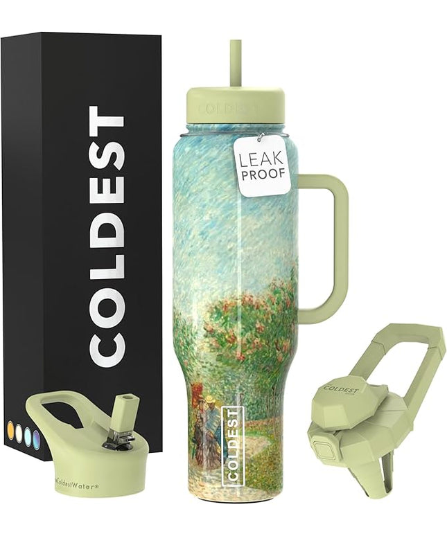 Coldest Tumbler with Handle and Straw, 100% Leak Proof Insulated Tumbler with Lid and Straw (3 Lids), Stainless Steel Tumblers for Women & Men, Cup Holder Friendly Base, 46 oz (Courting Couples)