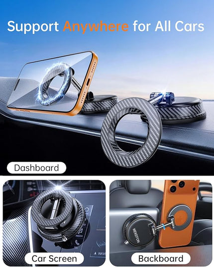 Upgraded Car Phone holder for Magsafe [120LBS Suction Cup & 3000gf Magnet ] 1100° Adjustable Vacuum Magnetic Phone Holders for Your Car, Dashboard Car Mount Bracket for iPhone & Android, Carbon Fiber