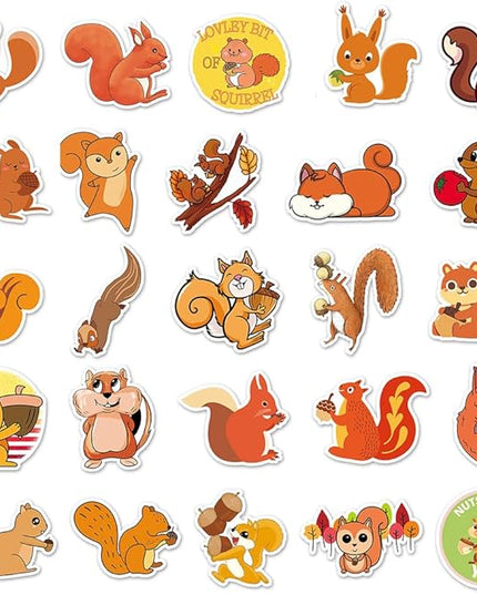 Lovely Squirrel Vinyl Stickers, 50 PCS Waterproof Animal Decals for Laptops, Scrapbooking, Notebooks, Water Bottles, Suitcases, Phones & DIY Decor