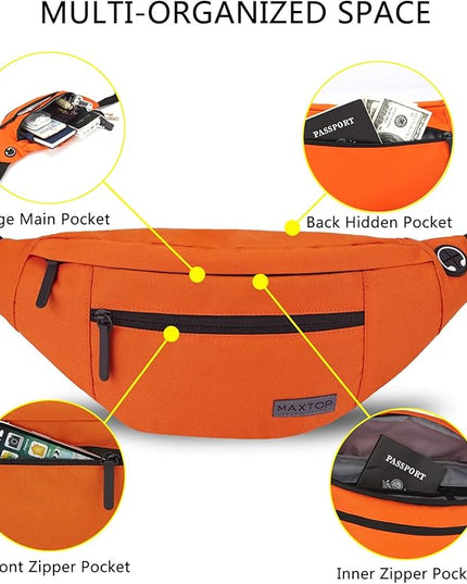 MAXTOP Large Crossbody Fanny Pack with 4-Zipper Pockets,Gifts for Enjoy Sports Festival Workout Traveling Running Casual Hands-Free Wallets Waist Pack Phone Bag Carrying All Phones