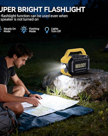 Wilody Speakers Bluetooth Wireless, 100W Loud Outdoor Speaker with Bass, IPX7 Waterproof Floatable, 20H Playtime, Wireless Charge, TWS, RGB Light, Portable Speaker for Work, Garage, Outdoor (Yellow)