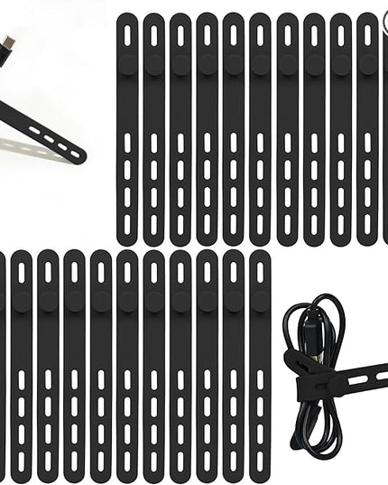 Donruby 24Pcs Silicone Cable Ties - Reusable & Washable with Locking Buckles, Adjustable Fastening Cable Management Straps, Multi-Purpose High Elasticity Cord Organizer (Black)