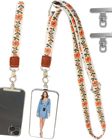 LEMEDE Wrist Keychain and Adjustable Phone Lanyard, Silver Hook Phone Crossbody Strap with 360° Rotating Phone Pads