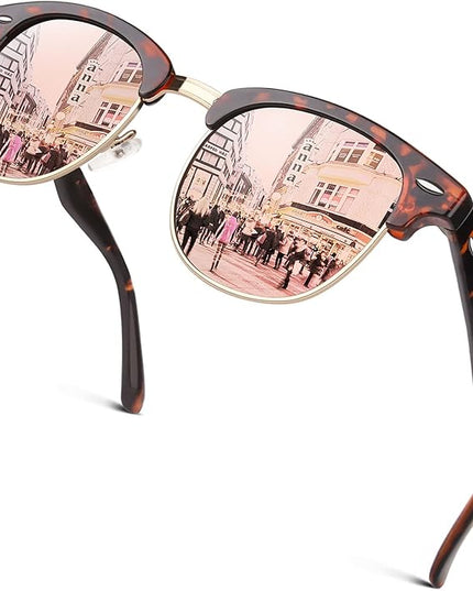 GQUEEN Classic Horn Rimmed Semi Rimless Polarized Sunglasses for Men Women GQO6