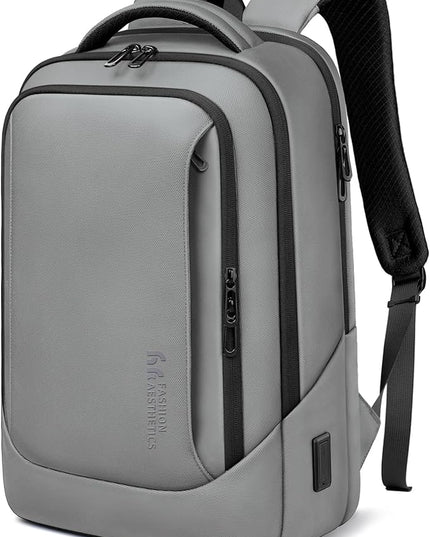 hk Laptop Backpack for Men with USB Charging Port Water-Resistant for 15.6 Inch Computer Bag Durable High-Tech Daypack Casual Backpack for Business Work College Weekender Travel- Grey