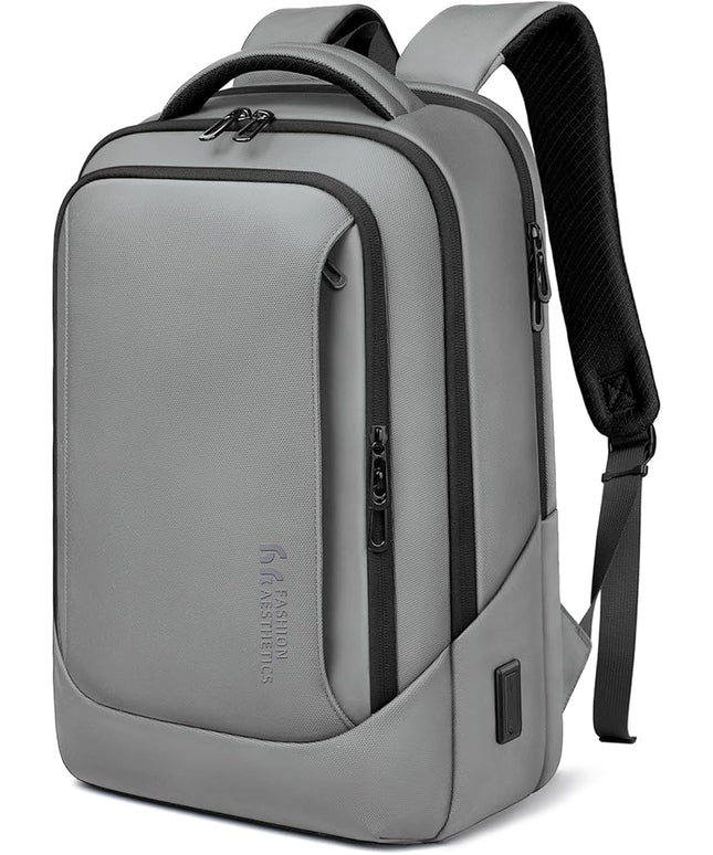 hk Laptop Backpack for Men with USB Charging Port Water-Resistant for 15.6 Inch Computer Bag Durable High-Tech Daypack Casual Backpack for Business Work College Weekender Travel- Grey