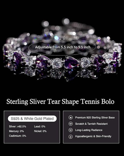 FANCIME Shine of Tears Birthstone Tennis bolo Bracelets Sterling Silver Tennis Bracelets Charm Fine Jewelry Birthday Gifts for Women Mom