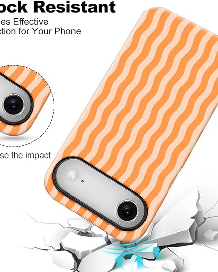 Magnetic for iPhone 17 Air Case Cute Wavy Stripes Phone Case, Shockproof Slim TPU and Hard PC Protective Phone Cover Compatible with MagSafe Designed for Women Girls, Orange