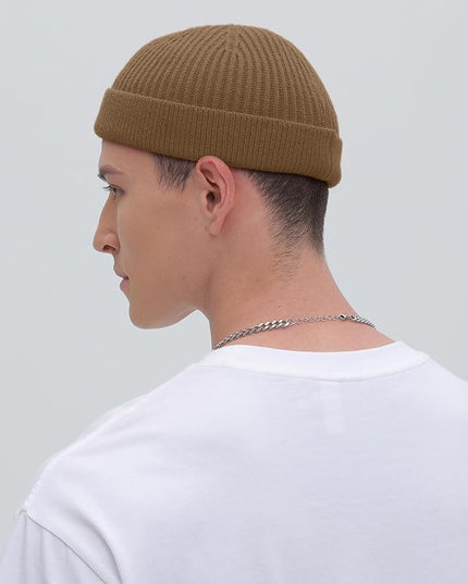 ROYBENS Thin Swag Wool Short Fisherman Beanie for Men Women, Knit Cuff Trawler Beanie Watch Hat, Soft Spring Fall Skull Cap