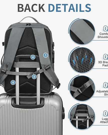 35L Travel Backpack 17" Laptop Backpack W/USB-C Port, Expandable Carry-On Bag, TSA Flight Approved Water-Resistant for Business College, Grey