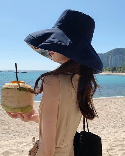 HUAMULAN Women Summer Sun Hat Wide Brim Wired Edge Floral Beach Bucket Hats Reversible Foldable Travel UV Protection Lady Hat