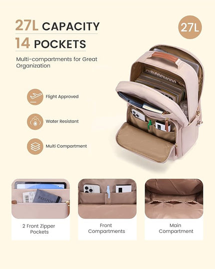 LOVEVOOK Laptop Backpack for Women, 15.6" Work Backpack Purse, Travel Personal Item Bag, Carry On Business Computer Bag, Casual Daypack for Office, School, or Gift, Apricot Brown