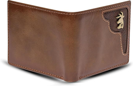 House of Jack Co. Deer Ornament Bifold Wallet for Men and Outdoorsmen, Full Grain Cowhide Leather Wallet, Brown