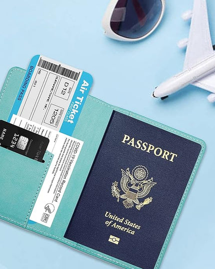 Deziliao Passport Holder,Passport Holder Card Slots, Passport and Vaccine Card Holder Combo, Cute Passport cover for Women and Men, with Waterproof Rfid Blocking, Passport Travel Wallet(Aqua Green)