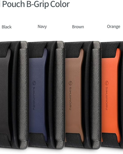 Sinjimoru Phone Grip Card Holder with Phone Stand, Secure Stick on Wallet for iPhone with Kickstand for Table. Sinji Pouch B-Grip Black