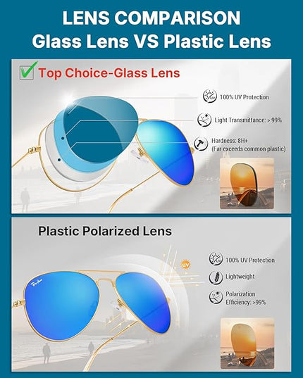 Pro Acme Classic Aviator Sunglasses for Women & Men Glass Lens Metal Frame UV400 Driver Sunglasses